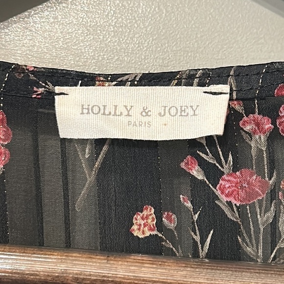 HOLLY & Joey Paris Bell Sleeve Surplice Neck Floral Maxi Dress Sheer Metallic S - Picture 10 of 15